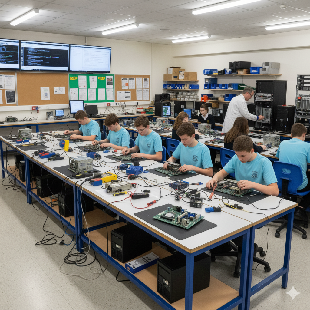 Vista de estudiantes en el Laboratorio de Hardware